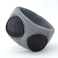 Grey knitted headband with integrated black goggle lenses for a stylish winter look - Gray