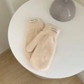 Beige faux mink fur mittens with 'Hand Made' label for women's winter warmth - Beige