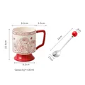 Vintage ceramic coffee mug in red rose design with a matching stirring spoon - Red Rose (Boxed) + Spoon