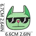 Detailed view of green cat embroidery patch with size dimensions 6.7cm by 6.6cm - No. 17 (Green Cool Cat)
