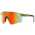 Sporty sunglasses with orange mirror lens and yellow leopard print frame for outdoors - Bright Yellow Leopard Orange Red Lens (C18)