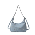 Minimalist light blue crossbody bag with silver butterfly patches and chain strap - Blue Without Charm