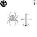Piercing labret araignée en titane F136 avec tige 1,2x8mm et pierres de zircon clair - Style Araignée Argenté (Strass Blanc, 8mm)