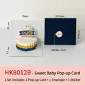 3D birthday cake pop-up card set with dark blue envelope and round seal sticker - Design B-HK8012