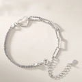 Minimalist silver couple bracelet featuring asymmetric chain links and a hollow heart charm - Hexagram Couple Bracelet Women