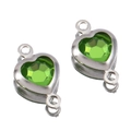 Green heart crystal pendant connector in silver frame for DIY necklace making - Silver Base-Green