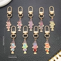 Detail showing dimensions of fish-shaped enamel keychains with golden D-rings - Enamel Colorful Print Carp Keychains-ER801