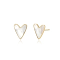 Boucles d'oreilles cœur en acier titane avec nacre blanche et cadre doré - Boucles d'oreilles cœur en nacre dorée