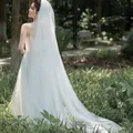 Long white bridal wedding veil with elegant cathedral train design in soft mesh fabric - 3 Meters Double Layer Trailing