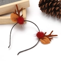 Christmas deer antler headband with dark brown antlers and red pompom on white background - Dark Red Mink Fur Antlers Brown
