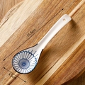 Japanese style white ceramic soup spoon with blue radial pattern and 15.5cm length - Radial Lines