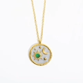 Collier lune et étoile doré avec pendentif médaillon rond serti d'une pierre de naissance - Mai