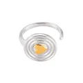 Bague géométrique ajustable en acier inoxydable avec cœur doré sur plaque circulaire - A624-Bague bicolore coeur concentrique-Taille 7