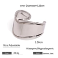 Polished silver stainless steel wide open cuff bracelet with 3.58cm width and 6.25cm diameter - Silver Wave Adjustable Style (JDBW2407003-S)