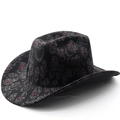 Klassieke zwarte cowboyhoed met rode schedelpatronen voor Halloween-feesten en verkleedfeest - M (56-58cm) Verstelbaar / Zwarte Basis Met Rode Glitter Schedel