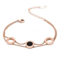 Elegant 18K rose gold double-layer bracelet with black roman numeral circle charms - Double Layer Round Roman Numerals Style (M101) / Rose Gold