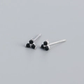 Minimalist S925 sterling silver four-leaf clover stud earrings with black zircons - White Gold (black Zircon)