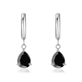 Silver hoop earrings featuring a pear-cut black gemstone pendant with a polished finish - Silver Black Zircon