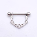 Silver stainless steel nipple shield featuring hanging floral zirconia crystal charms - Steel - Flower Leaf Dangle