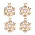 Detailed view of four golden snowflake pendants with central pearl and rhinestones - Snowflake Shape Pearl Rhinestone (px1086-23)