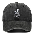 Casquette de baseball vintage en coton gris foncé avec broderie crâne pour hommes et femmes - Réglable / Noir