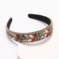 Detail of colorful marquise rhinestones and gold alloy frame on a baroque headband - Colorful
