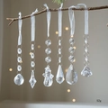6-piece clear crystal Christmas tree hanging pendants with elegant white ribbons - Transparent Style A 6 Pcs
