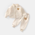 Survêtement enfant deux pièces beige avec broderie ours en peluche sur veste et pantalon - 90cm / Blanc Cassé