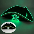 Green LED glowing pirate hat with skull motif and gold trim for Halloween parties - Pirate Hat-Deep Green