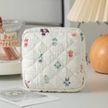 Quilted cream cosmetic bag with cute cartoon character patterns and metal zipper - Cartoon Character