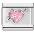 9mm stainless steel modular charm link with pink heart and arrow design for DIY bracelets - 0080 - Arrow Piercing The Heart