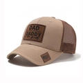 Cappellino trucker kaki e marrone con toppa in pelle e bandiera USA sulla visiera - Cachi+Caffè