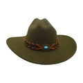 Army green western cowboy felt hat with leather band and turquoise stone detail - M Large Brim Cross Rope / Army Green