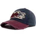 Berretto da baseball retrò blu navy e bordeaux con lavaggio usurato e toppa atleta - Regolabile / Blu navy