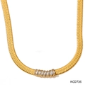 Elegant gold-plated snake bone necklace with six rectangular transparent rhinestones - White Rectangle Zirconia Inlay Herringbone Flat Necklace (KCD736 White)