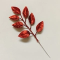 Red glitter artificial Christmas leaves decoration with seven foliage petals for DIY wreaths - Red