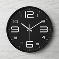 Minimalist round wall clock in matte black finish with 30cm bold white numeric display - Type A Large Numbers Black Face Black Case