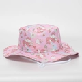 Close-up of pink children's bucket hat featuring cute unicorn and cloud print patterns - Pink Unicorn (1#)