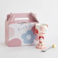 Creative hand-painted ceramic goblet set with flower patterns and pink gift box packing - Princess Red Gift Box Cup and Spoon
