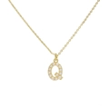 Classic 18k gold plated necklace with a small pearl inlaid letter Q alphabet pendant - Letter Q