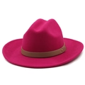 Detail of wool fedora hat featuring a brown leather band and gold metal buckle studs - M (56-58cm) / Rose Red