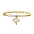 Bracciale minimalista con perle dorate e ciondolo a forma di pesce con zirconi colorati - Ciondolo Pesce Cavo Dorato