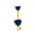 Piercing de nombril diable doré avec zircons bleus en forme de cœur et queue de diable - Or Zircon Bleu Foncé