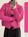 Bright pink chunky knit cardigan with oversized black buttons and ribbed texture - Rose Gold