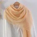 Peach orange cotton linen scarf with soft fringe edges and wrinkled texture - Light Orange