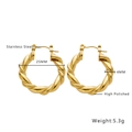 25mm high polished golden twisted hoop earrings in durable stainless steel - Gold Fine Twisted (G10)