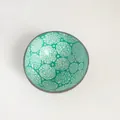 Handmade coconut bowl with Tiffany blue cracked shell inlay and natural outer texture - Green Large Dot Ball Style