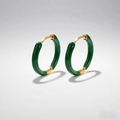 Macro detail of dark green enamel earrings with gold-plated metal hinge closure - Green