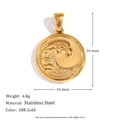 Round 18K gold plated stainless steel wave pattern pendant charm, 26.4mm by 18.4mm size - Sea Wave Pendant - Gold