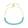 Detailed shot of adjustable gold bracelet with turquoise marquise stones and sliding clasp - Turquoise